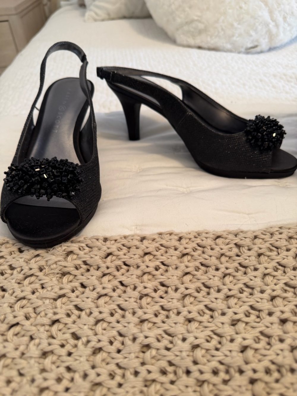 Karen Scott Black Beaded Slingback Heels
New, in box, never worn